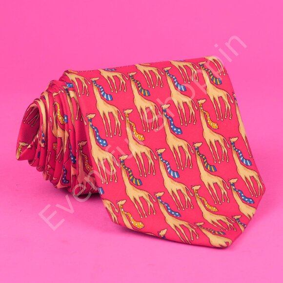 Vintage Brooks Brothers Tie Mens Red Silk Giraffe Print Makers - Picture 1 of 3